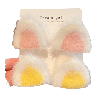 宝宝可爱毛绒猫耳朵抓夹发卡儿童冬季韩版新款立体发夹毛绒刘海夹