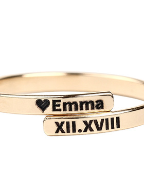 14K包金刻字定制 小众设计戒指女闺蜜 蹦迪戒指网红可调节 ins潮