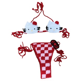 Knitted camisole split bikini swimsuit针织吊带分体比基尼泳衣