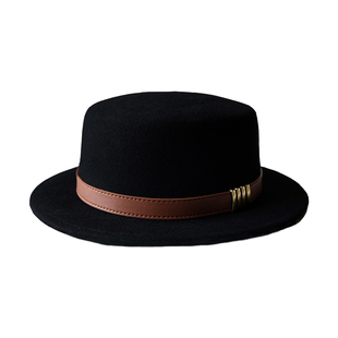 法式皮带扣纯毛呢小礼帽女秋冬白色名媛复古高档优雅平顶帽