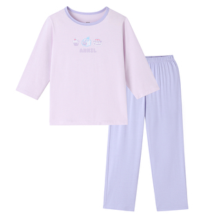 安奈儿童装女童圆领七分袖家居套装2026夏新款宽松弹力睡衣睡裤