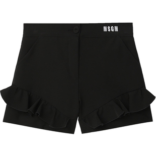 IT MSGM童装纯色休闲短裤新款可爱活泼荷叶边拼色直筒裤GSH156XM