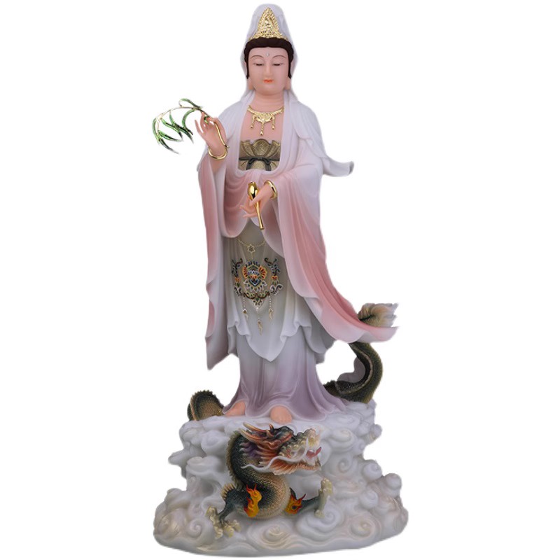 汉白玉站龙观音菩萨摆件