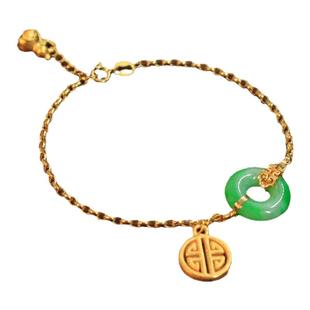 18k青玉福禄平安环金色葫芦手链古风平安扣双喜925银手镯复古配件