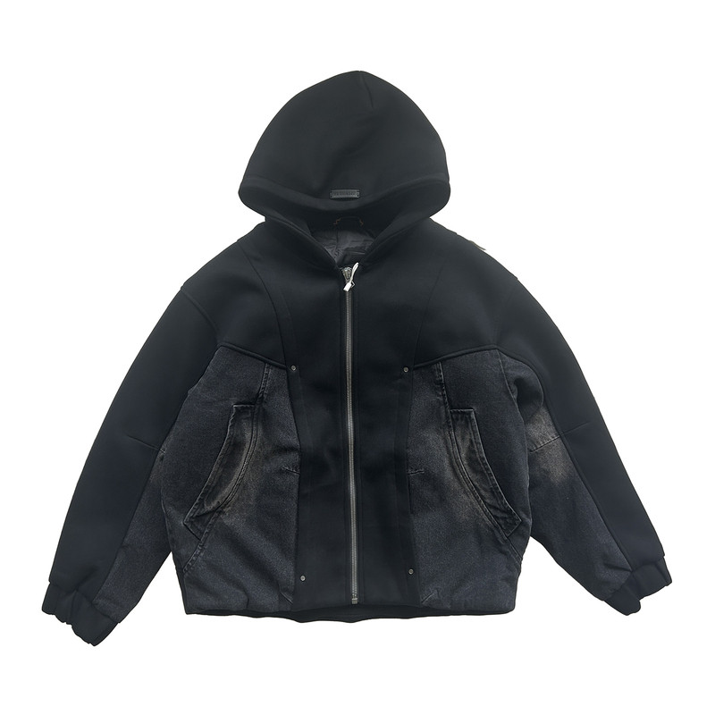 冬季潮流拼接款连帽90绒羽绒服