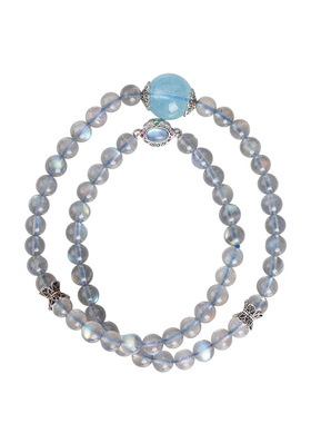 吉饰坊恋恋不忘冰种蓝光灰月光双圈手链水晶手串月光石拉长石女款