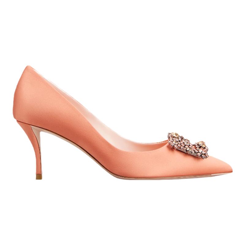 RogerVivier/罗杰维维亚女士高跟鞋缎面水晶搭扣细高跟新款