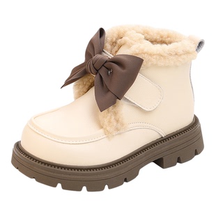 女童靴子真皮秋冬儿童短靴2025新款女孩童鞋冬季雪地棉靴防水皮靴