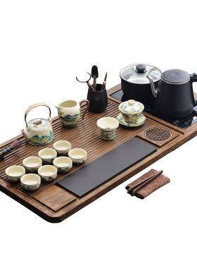 实木一体茶盘全自动防烫底部上水