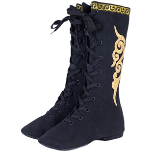 蒙古舞蹈靴艺考绣花演出练功女长筒鞋子跳舞男民藏族舞台马靴爵士