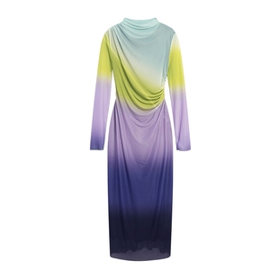 Desigual多色印花弹力网纱连领连衣裙