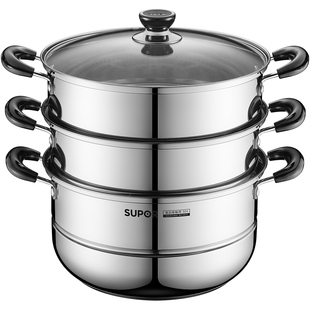 苏泊尔蒸锅家用304不锈钢三层加厚26cm小蒸笼蒸鱼电磁炉燃气通用