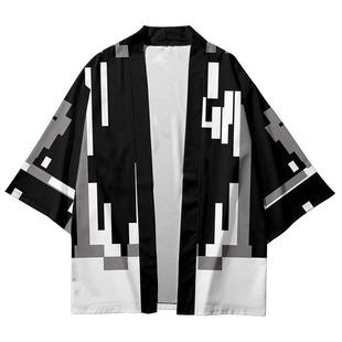马赛克像素风小众设计感痞帅羽织道袍外套夏季男女潮流宽松上衣服