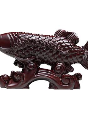 刺史黑檀木雕金龙鱼摆件