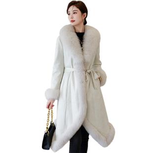 獭兔毛真皮毛一体外套女2025冬新中长款显瘦高档狐狸毛领皮草大衣