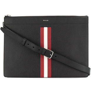 Bally/巴利新款男包 黑色真皮条纹商务休闲单肩斜挎包男 6217969