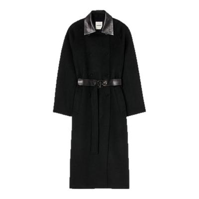 SANDRO黑色绵羊毛大衣外套