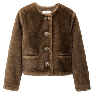 bash2026新款春季复古短款毛绒外套法式小香风环保皮草1E26BASI