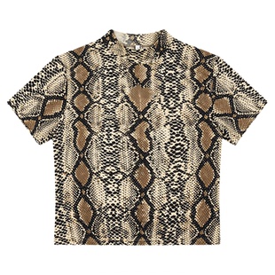 Long Sleeve Crew Neck Cropped Snake Print T-Shirt短款蛇纹T恤