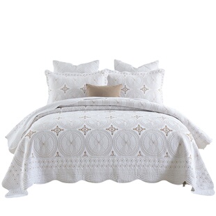 美式轻奢双面纯棉绣花2026高档床盖绗缝被三件套欧式四季通用床单