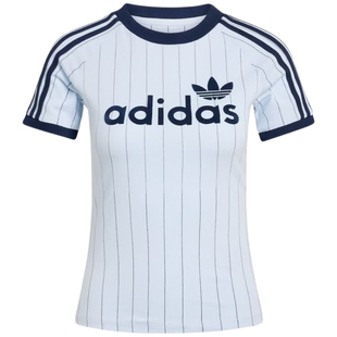 【自营】Adidas阿迪达斯女子撞色条纹修身运动短袖T恤KQ9063
