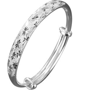 老银匠s999足银手镯满天星妈妈款银镯子纯银女款送奶奶福字银镯子