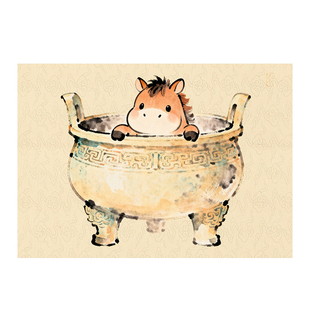 微喷文创马上有喜作品纸中国风卡通小马动物图案书画纸半生半熟A4软卡拼接小卡纸马年书法文创diy创意作品纸