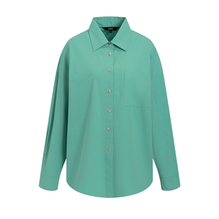 [博主同款]RAIVE2025秋新款女通勤复古法式休闲蓝绿宽松衬衫