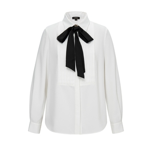Scofield女装优雅撞色蝴蝶结风琴褶衬衫可拆卸飘带2025秋冬新品