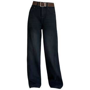 2025秋冬Jeans阿凡牛A5338加厚植绒窄版宽松显瘦女牛仔直筒阔腿裤