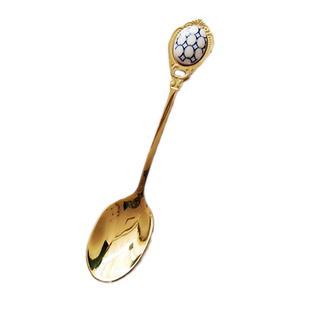 欧式皇家镀金不锈钢小勺子咖啡勺搅拌勺高档餐具蓝调青花瓷陶瓷片