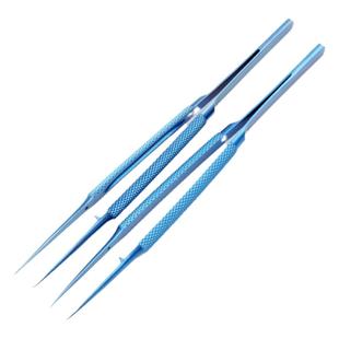 医用显微器械眼科镊子钛合金外科手术精细圆柄小镊直弯头有钩无齿