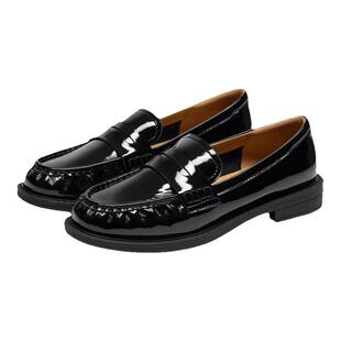 KISSCAT接吻猫秋季新款厚底真皮乐福鞋女通勤平底鞋女士jk小皮鞋