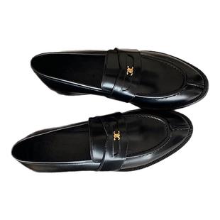 厚底乐福鞋女款2025新款秋冬一脚蹬复古小皮鞋英伦风平底粗跟单鞋