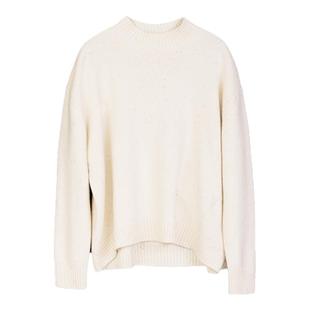 SHIMENG诗梦女装米白半高圆领宽松针织衫休闲简约温柔大方透气