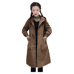 夹棉连帽风衣外套女冬季2026新款时尚减龄百搭中长款加厚棉服大衣