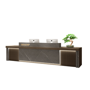 现代中式公司前台桌培训机构酒店大厅迎宾接待台美容院吧台收银台