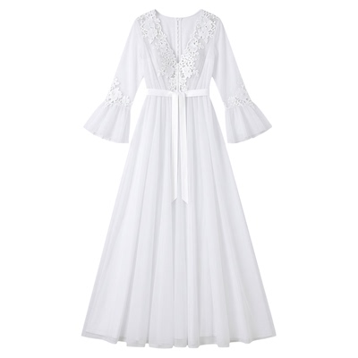 profundo pétalo manga piso-alargar vestidos Bikini cubre-up