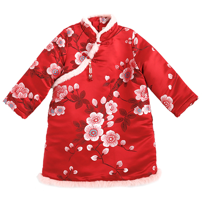 知了童装新中式提花锦缎旗袍夹棉