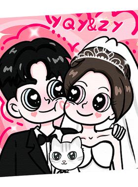 星蝶公主装饰画手绘定制卡通情侣照片挂油画送闺蜜结婚订新婚礼物