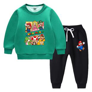 Super mario超级马里奥2026秋冬季儿童卫衣套装洋气新款中大童加