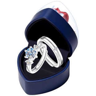 银戒指女男999纯银情侣对戒莫桑石钻戒求婚结婚情人节礼物送女友