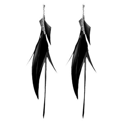 黑鸟原创手作羽毛耳环女士轻奢高级感波西米亚长款夸张黑白无耳洞