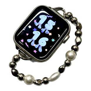 黑胆石细链iwatch表带金属钢珠表带高级感苹果s9创意表链s1042mm