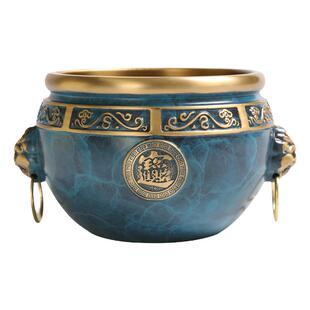 狮头双耳黄铜米缸故宫缸仿古家居工艺品铜香炉创意聚宝盆桌面摆件