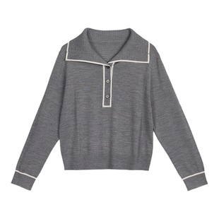 “半岛铁盒” Merino绵羊毛+桑蚕丝 miu风高知撞色边大翻领针织衫