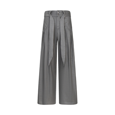 Succinct“禅”天丝亚麻剑道三褶条纹A字微阔直筒长裤春夏西裤