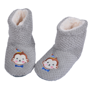 儿童靴子女秋冬季加厚软底鞋室内家居地板静音防滑男宝宝高帮拖鞋