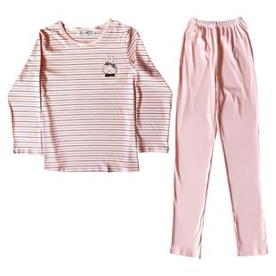 粉色条纹睡衣男女情侣四季通用春秋纯棉家居服可出门休闲可爱韩版