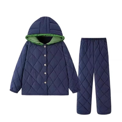 睡衣女秋冬季天夹棉袄加厚格子